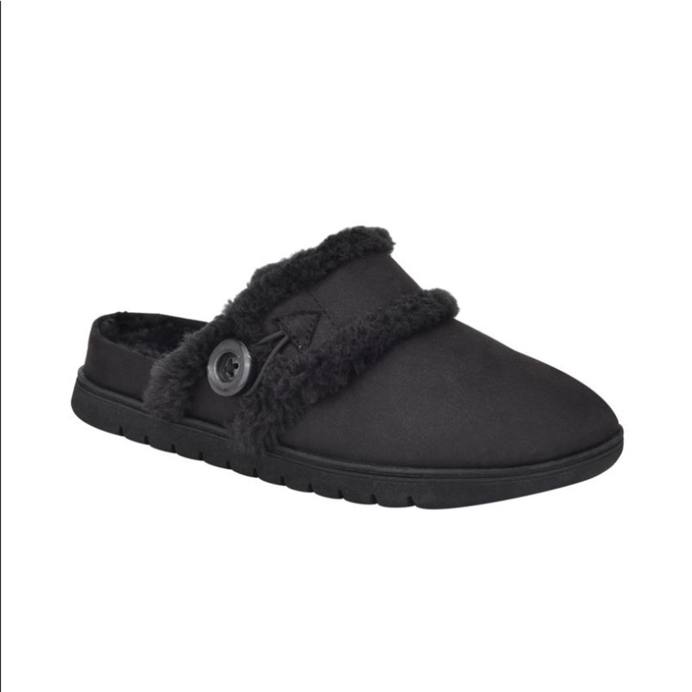 Easy Spirit Black Faux-Suede Shearling-Lined Slip-On Mules
